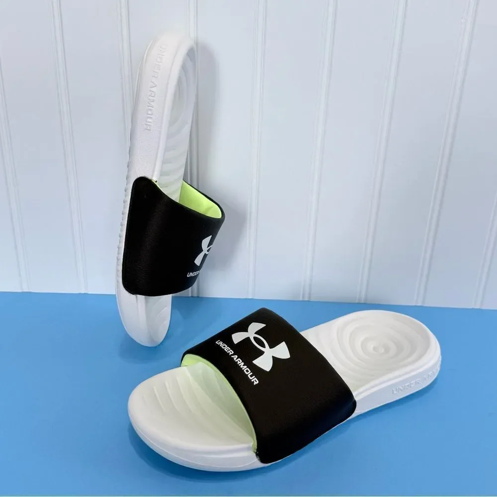 Bundle of 2 Under‎ Armour Black and White Slide Sandals Size 3Y
